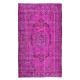 Vintage Handmade Turkish Rug Over-Dyed in Fuchsia Pink, Great for Office & Home Decor