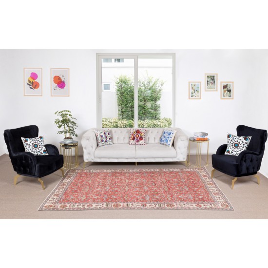 Flower Pattern Vintage Hand Knotted Anatolian Wool Area Rug for Office & Home Decor Flower Pattern Vintage Hand Knotted Anatolian Wool Area Rug for Office & Home Decor