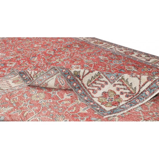 Flower Pattern Vintage Hand Knotted Anatolian Wool Area Rug for Office & Home Decor