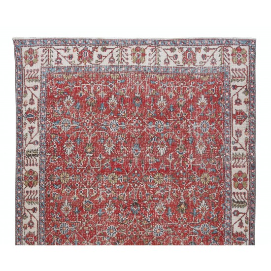 Flower Pattern Vintage Hand Knotted Anatolian Wool Area Rug for Office & Home Decor