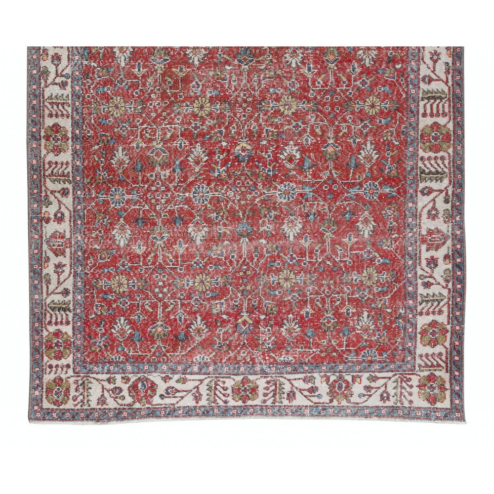 Flower Pattern Vintage Hand Knotted Anatolian Wool Area Rug for Office & Home Decor