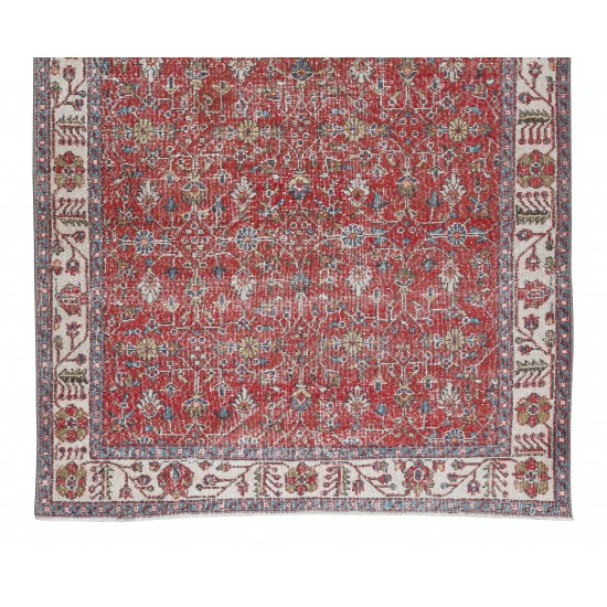 Flower Pattern Vintage Hand Knotted Anatolian Wool Area Rug for Office & Home Decor