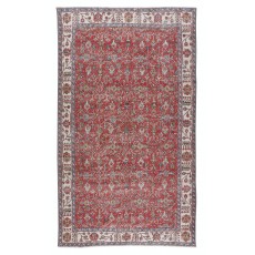 Flower Pattern Vintage Hand Knotted Anatolian Wool Area Rug for Office & Home Decor