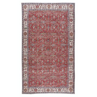 Flower Pattern Vintage Hand Knotted Anatolian Wool Area Rug for Office & Home Decor