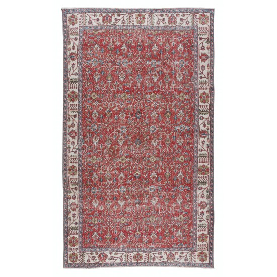 Flower Pattern Vintage Hand Knotted Anatolian Wool Area Rug for Office & Home Decor