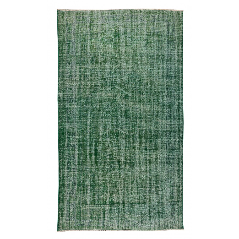 Handmade Vintage Turkish Rug Over-Dyed in Green, Great for Office and Home Decor