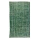 Handmade Vintage Turkish Rug Over-Dyed in Green, Great for Office and Home Decor