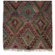 Multicolored Handmade Turkish Wool Kilim, One of a Kind Flat-Weave Rug, Floor Covering