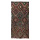 Multicolored Handmade Turkish Wool Kilim, One of a Kind Flat-Weave Rug, Floor Covering