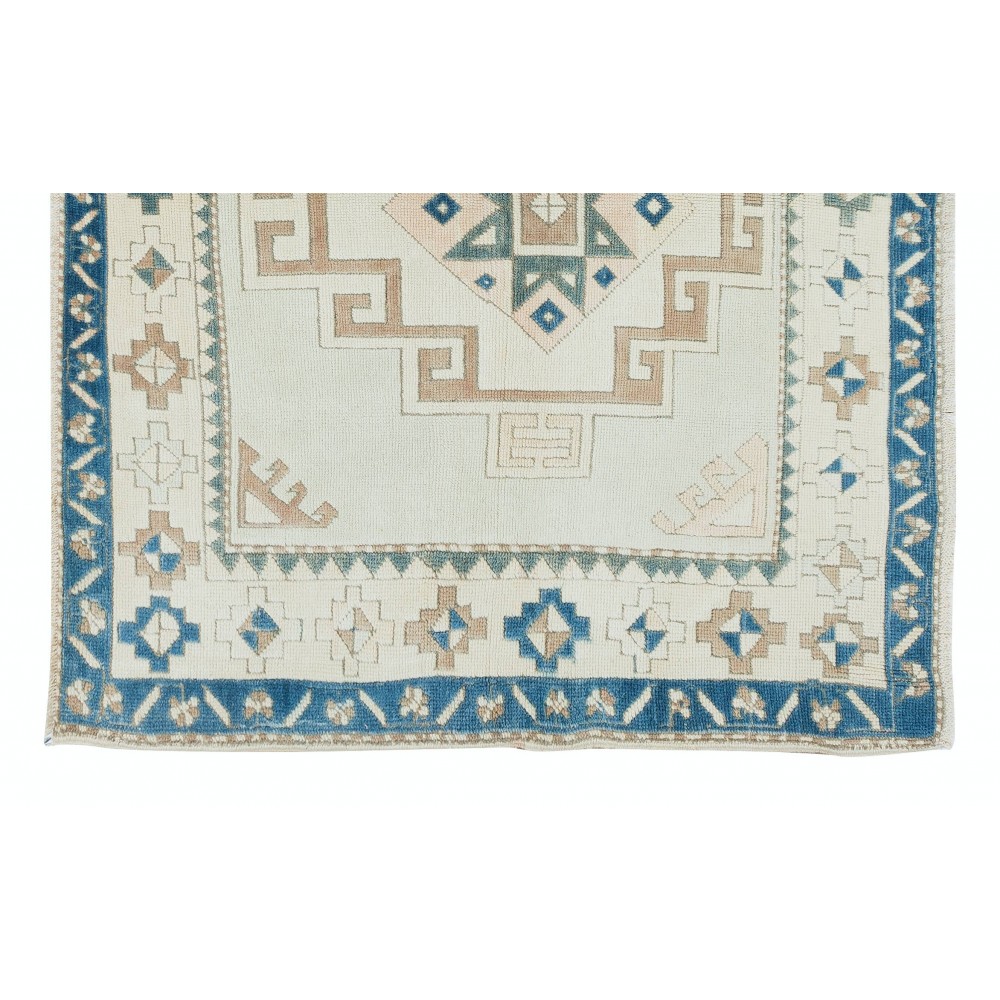Handmade Vintage Turkish Rug with Geometric Design, 100% Wool