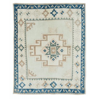 Handmade Vintage Turkish Rug with Geometric Design, 100% Wool