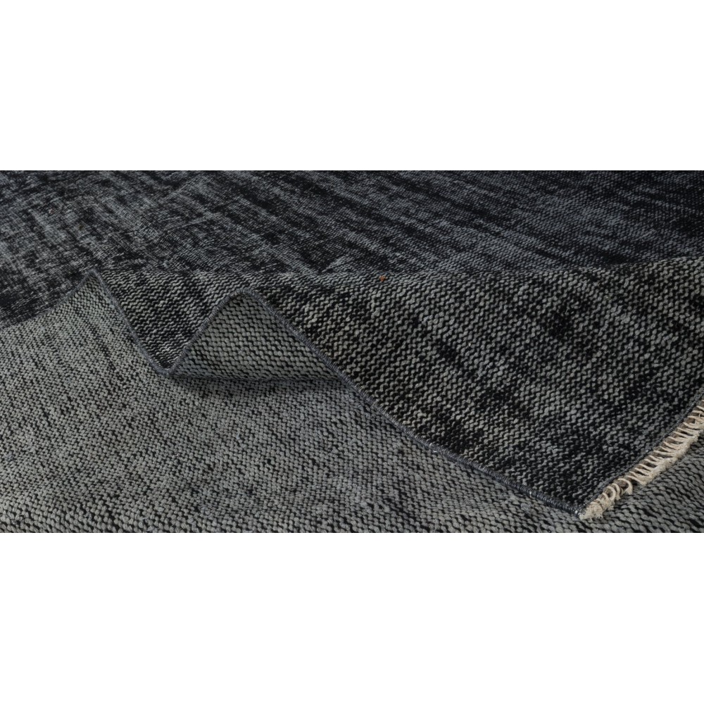 Vintage Handmade Turkish Wool Rug Over-Dyed in Black for Modern Interiors