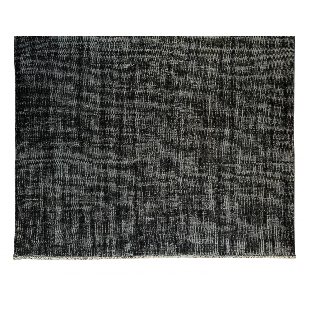 Vintage Handmade Turkish Wool Rug Over-Dyed in Black for Modern Interiors