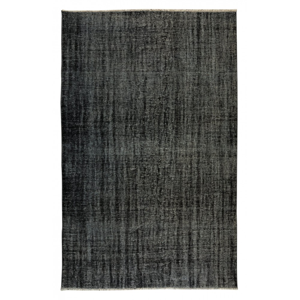 Vintage Handmade Turkish Wool Rug Over-Dyed in Black for Modern Interiors