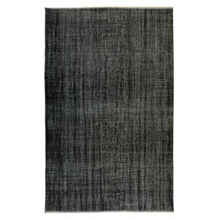 Vintage Handmade Turkish Wool Rug Over-Dyed in Black for Modern Interiors