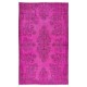 Hot Pink Color Over-Dyed Rug with Floral Garden Design, Vintage Hand Knotted Turkish Carpet