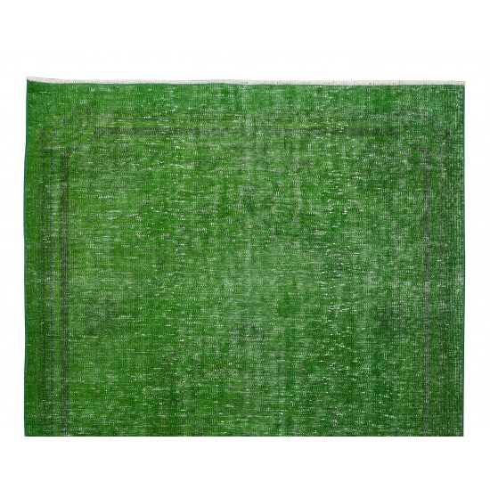 Living Room Decor Rug, Authentic Green Over-Dyed Turkish Hand Knotted Carpet