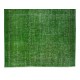 Living Room Decor Rug, Authentic Green Over-Dyed Turkish Hand Knotted Carpet