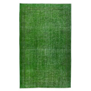 Living Room Decor Rug, Authentic Green Over-Dyed Turkish Hand Knotted Carpet