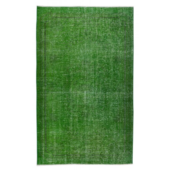 Living Room Decor Rug, Authentic Green Over-Dyed Turkish Hand Knotted Carpet