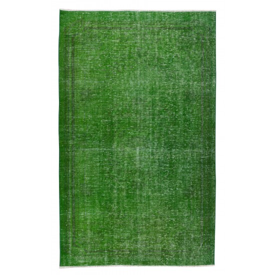 Living Room Decor Rug, Authentic Green Over-Dyed Turkish Hand Knotted Carpet Living Room Decor Rug, Authentic Green Over-Dyed Turkish Hand Knotted Carpet