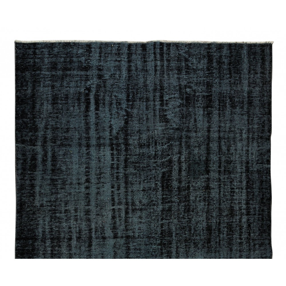 Vintage Handmade Turkish Wool Rug Over-Dyed in Black for Modern Interiors