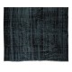 Vintage Handmade Turkish Wool Rug Over-Dyed in Black for Modern Interiors