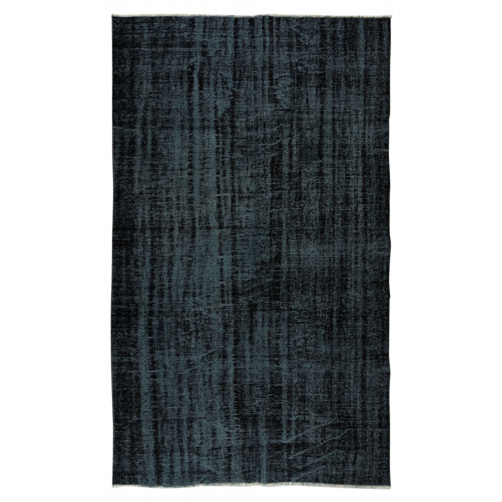 Vintage Handmade Turkish Wool Rug Over-Dyed in Black for Modern Interiors