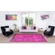 Hot Pink Color Over-Dyed Rug with Floral Garden Design, Vintage Hand Knotted Turkish Carpet