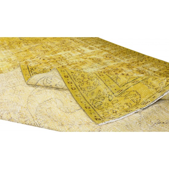 Handmade Yellow Overdyed Rug, Vintage Decorative Wool Carpet From Central Anatolia