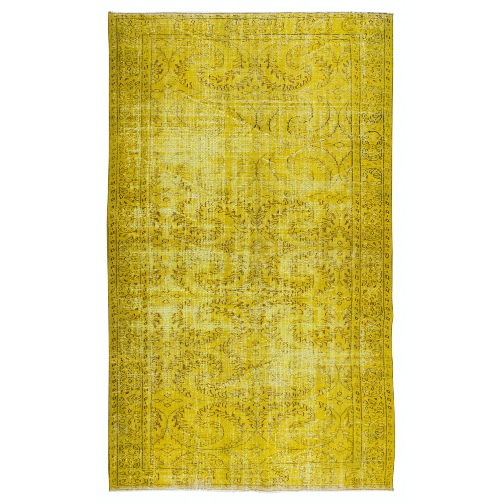 Handmade Yellow Overdyed Rug, Vintage Decorative Wool Carpet From Central Anatolia
