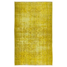 Handmade Yellow Overdyed Rug, Vintage Decorative Wool Carpet From Central Anatolia