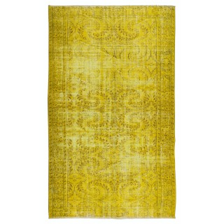 Handmade Yellow Overdyed Rug, Vintage Decorative Wool Carpet From Central Anatolia