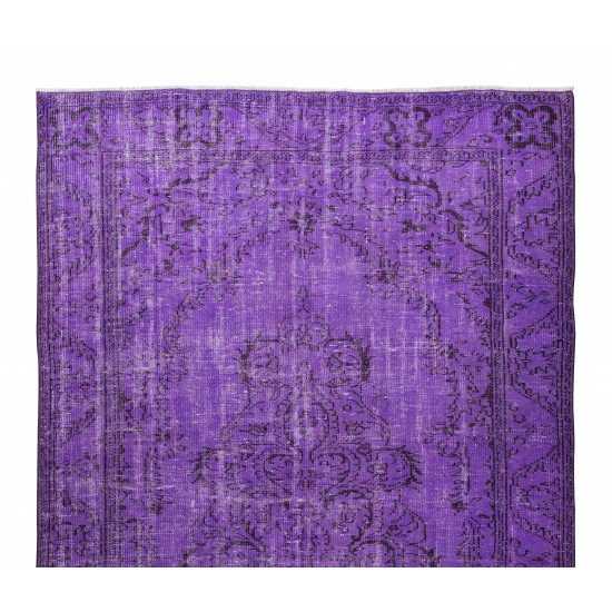 Contemporary Handmade Turkish Vintage Rug Over-Dyed in Purple Color