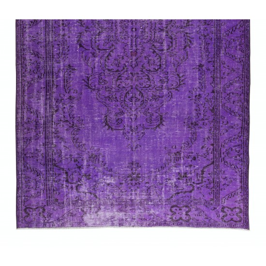 Contemporary Handmade Turkish Vintage Rug Over-Dyed in Purple Color