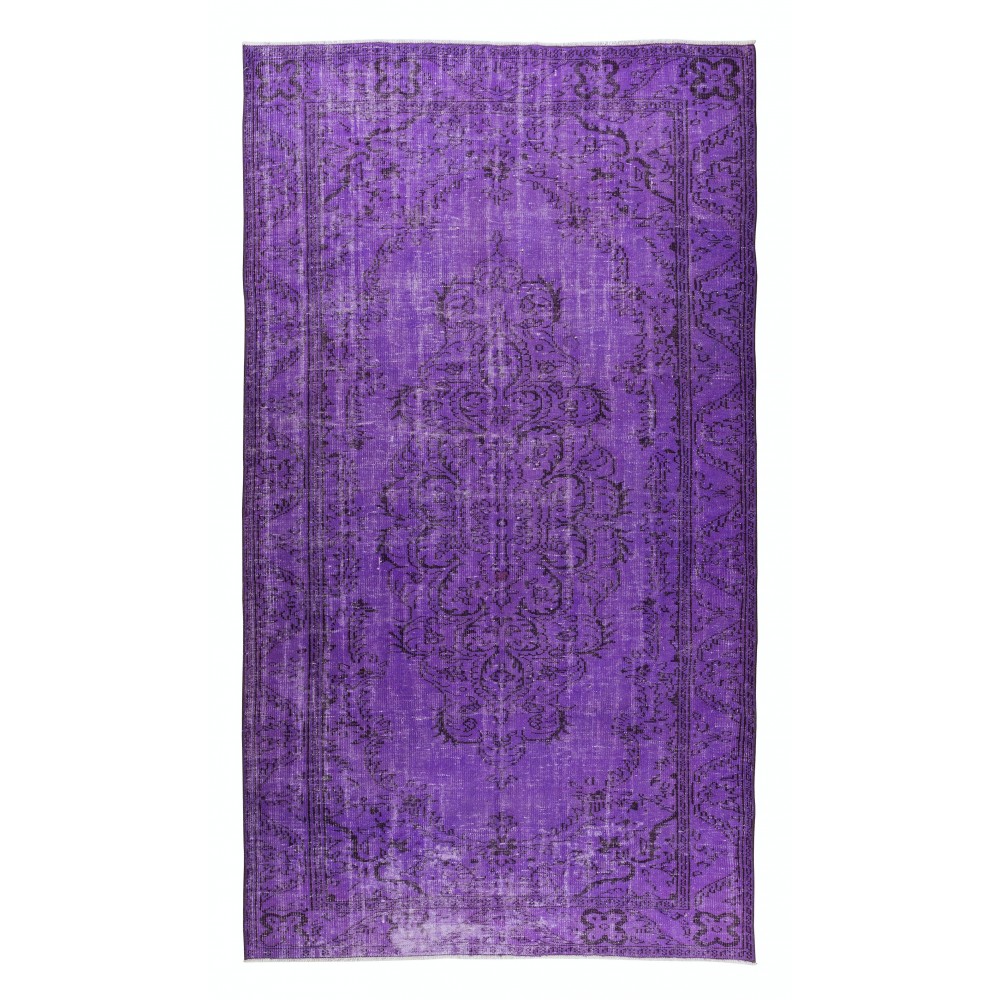 Contemporary Handmade Turkish Vintage Rug Over-Dyed in Purple Color