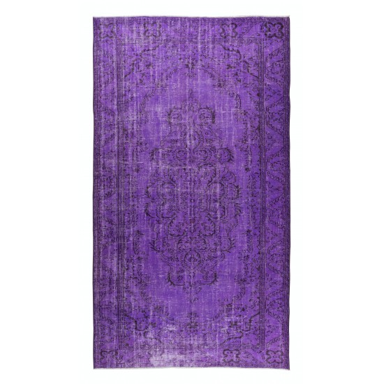 Contemporary Handmade Turkish Vintage Rug Over-Dyed in Purple Color Contemporary Handmade Turkish Vintage Rug Over-Dyed in Purple Color