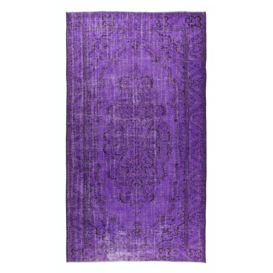 Contemporary Handmade Turkish Vintage Rug Over-Dyed in Purple Color