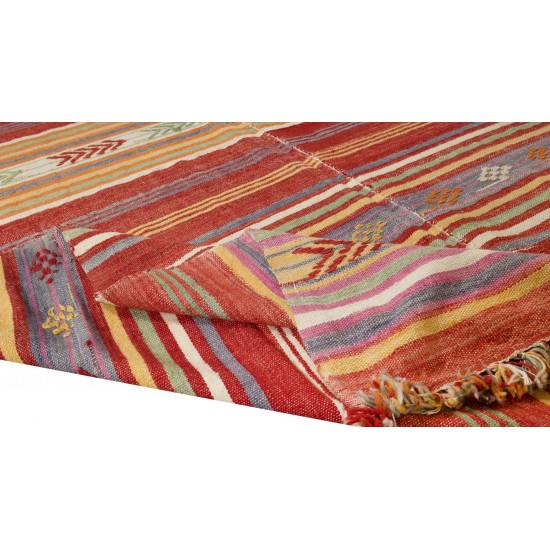 Handmade Striped Patterned Vintage Turkish Kilim Rug Made of Wool, Reversible Handmade Striped Patterned Vintage Turkish Kilim Rug Made of Wool, Reversible