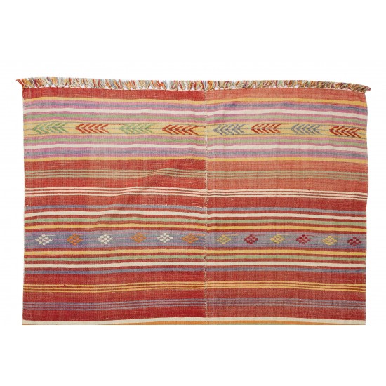 Handmade Striped Patterned Vintage Turkish Kilim Rug Made of Wool, Reversible Handmade Striped Patterned Vintage Turkish Kilim Rug Made of Wool, Reversible