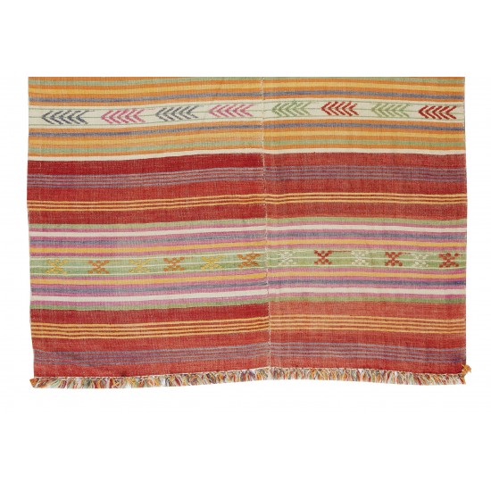 Handmade Striped Patterned Vintage Turkish Kilim Rug Made of Wool, Reversible Handmade Striped Patterned Vintage Turkish Kilim Rug Made of Wool, Reversible