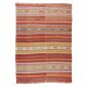Handmade Stripe Patterned Vintage Turkish Kilim Rug Made of Wool, Reversible