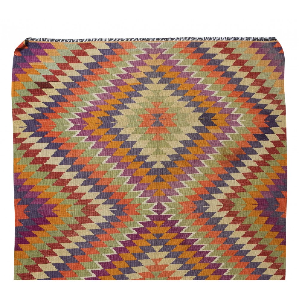 Multicolored Handmade Turkish Wool Kilim, One of a Kind Flat-Weave Rug, Floor Covering