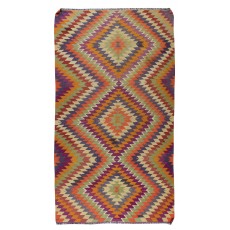 One-of-a-kind Vintage Handwoven Turkish Kilim, Colorful Geometric Triple Diamond Design Flatweave Rug, 100% Wool