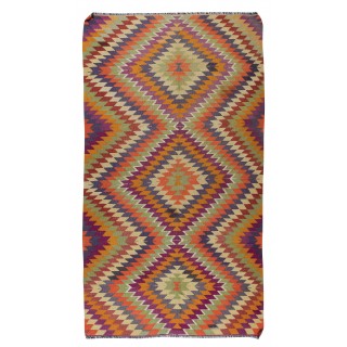 Multicolored Handmade Turkish Wool Kilim, One of a Kind Flat-Weave Rug, Floor Covering