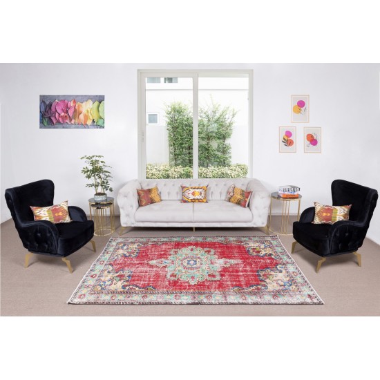 Hand Knotted Turkish Area Rug, Medallion Design Vintage Carpet Hand Knotted Turkish Area Rug, Medallion Design Vintage Carpet