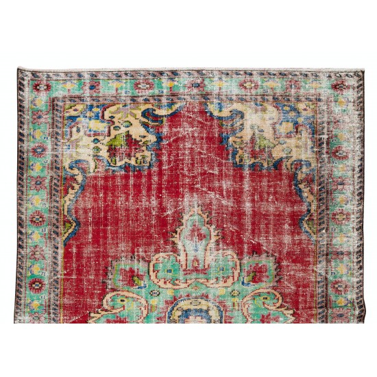 Hand Knotted Turkish Area Rug, Medallion Design Vintage Carpet