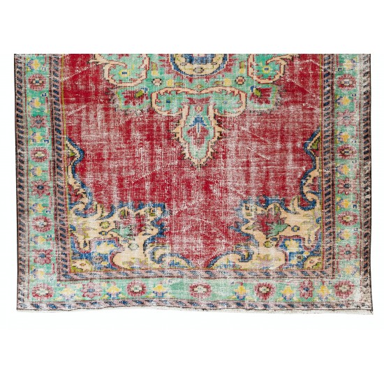 Hand Knotted Turkish Area Rug, Medallion Design Vintage Carpet Hand Knotted Turkish Area Rug, Medallion Design Vintage Carpet