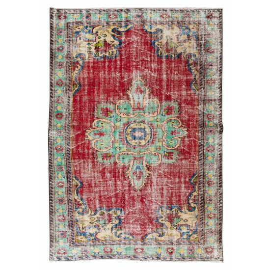 Hand Knotted Turkish Area Rug, Medallion Design Vintage Carpet