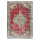 Hand Knotted Turkish Area Rug, Medallion Design Vintage Carpet